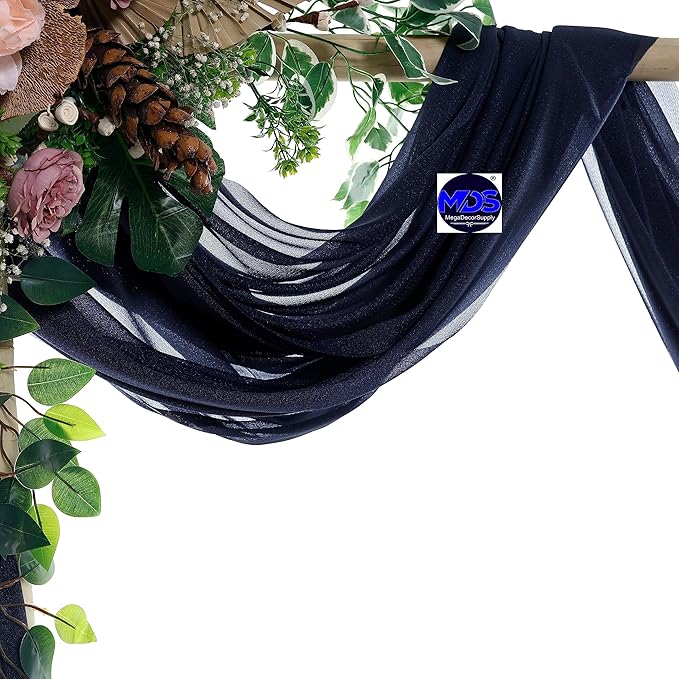 MDS Halloween Chiffon Draping Fabric - 2 Panel, 30" Wide x 50ft Long - Sheer Spooky Arbor & Canopy Drapery for Haunted House Backdrops, Party Ceilings, DIY Costumes & Themed Events - Navy Blue (Pack of 2)