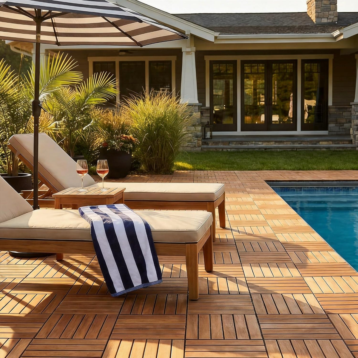primezone 54 pcs solid acacia wood interlocking patio, close-up detail