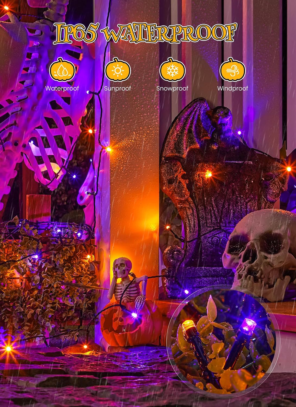 Brightown 4 Pack Solar Halloween Lights, 184FT 480 LED, Orange and Purple