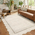 GarveeHome Scalloped Large Living Room Area Rug 6x9 Machine Washable, Beige