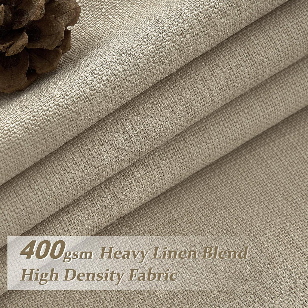 Pinch Pleated Linen Blackout Living Room Curtains 4 Panels Set 96 Inches Long, Natural Memory Trained Double Layer Linen Soundproof Thermal Modern Window Curtain & Drapes for Sliding Doors 8 FT Length