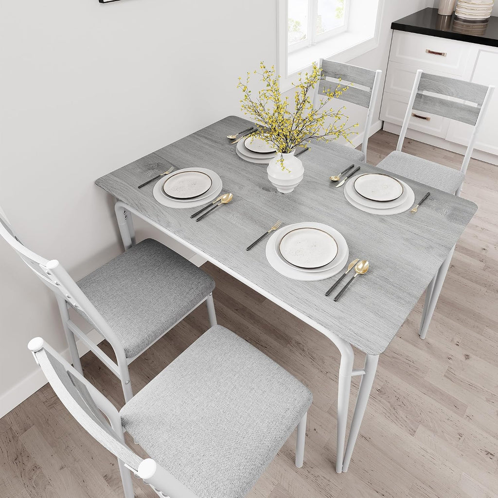 GarveeHome Dining Table for 2, Small Table and Chairs Set of 2, Square Dinette Set for 2, 3 Piece Kitchen & Dining Room Sets for Small Space (White, Table with 4 Upholstered Chairs)