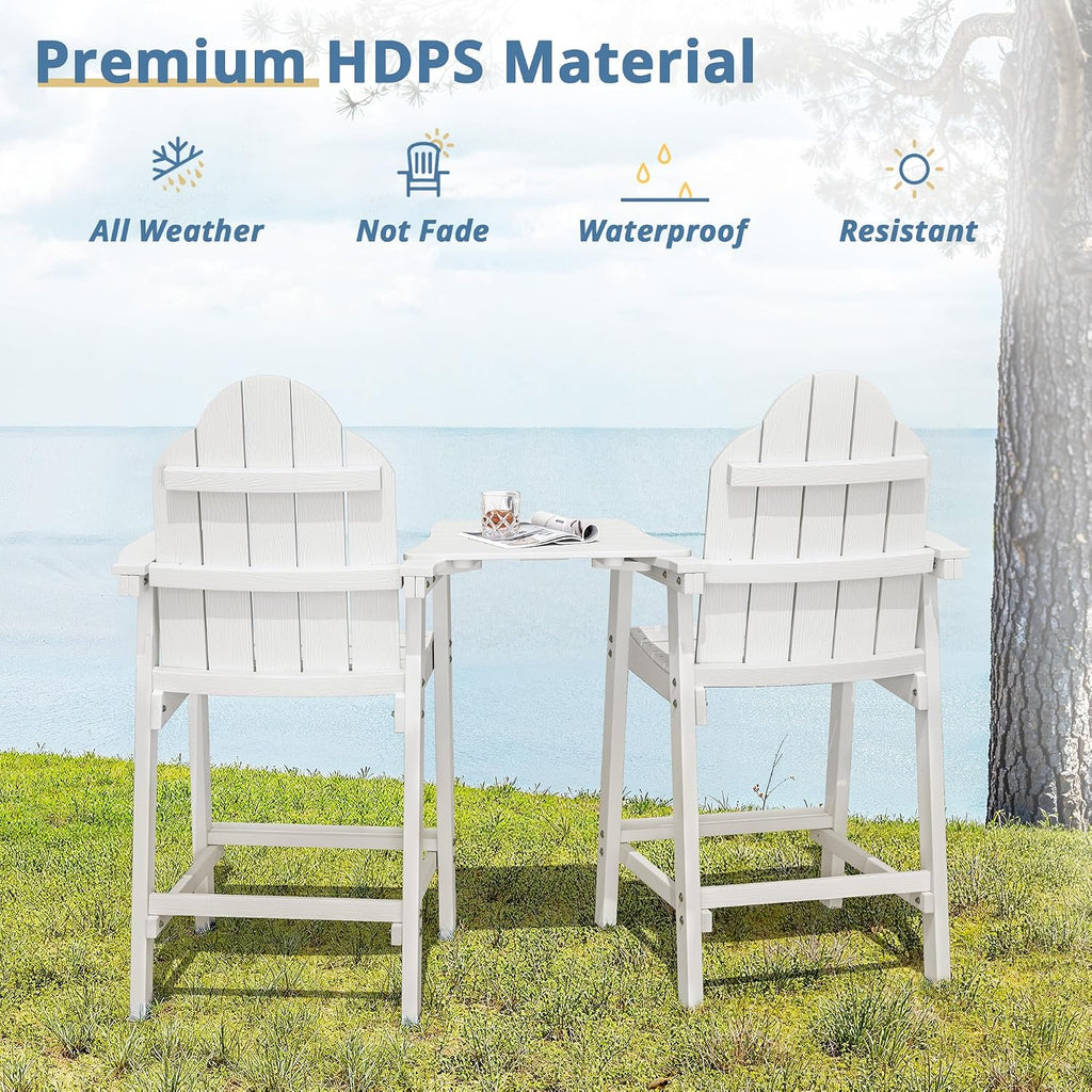 LUE BONA Tall Adirondack Chair Set of 4, HDPS Bar Height Chairs, White