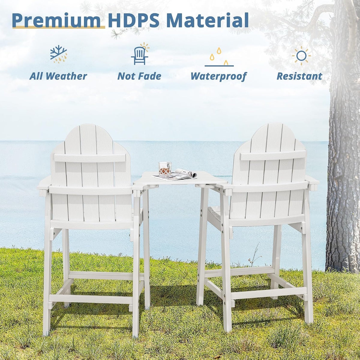 LUE BONA Tall Adirondack Chair Set of 4, HDPS Bar Height Chairs, White