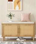 Akxomel 39.4" Rattan Shoe Storage Bench 2 Doors Wooden Entryway Bench Oak