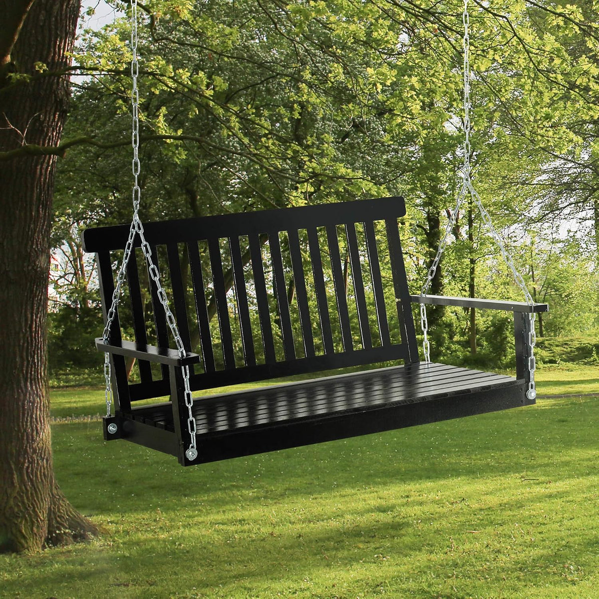Outsunny 2-Seater Hanging Porch Swing Chains 440lbs Weight Capacity Black