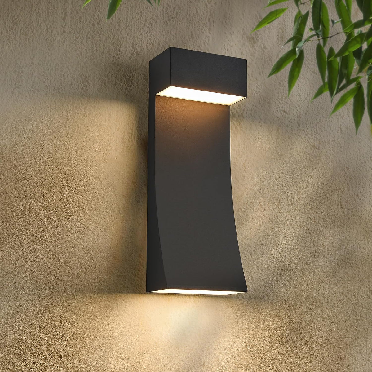 Modern Outdoor Wall Light Curved Design Waterproof,Super Bright LED,Textured Black Finish with Frosted Glass, cETLus Listed & Dimmable,Hardwired Wall Sconce for Porch,Garage,Patio, Garden