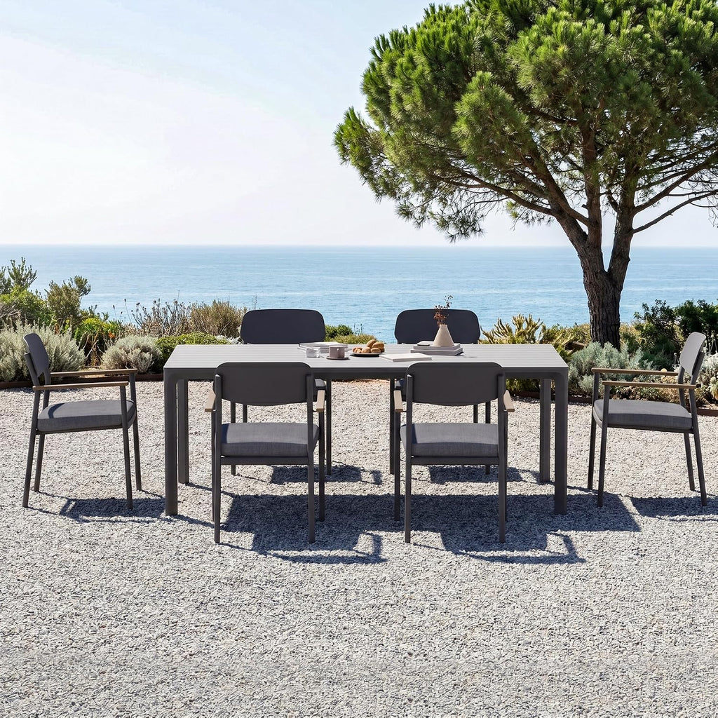 Modern Shade Luxury Outdoor Dining Set for 7, Outdoor Table and Chairs Set with Fade Resistant Cushions & FSC Teak, Premium Aluminum Patio Table and Chairs Set for Elegant Outdoor Living, Gray