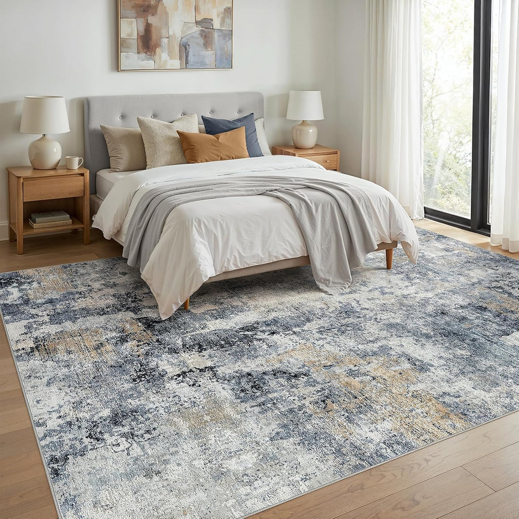 WITSHOCK 5x7 Area Rug Washable Abstract Rugs for Living Room Blue/Brown