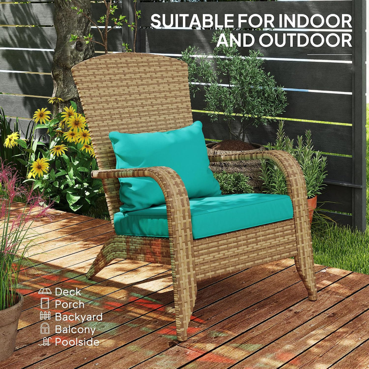 Outsunny Patio Wicker Adirondack Chair Outdoor Sky Blue