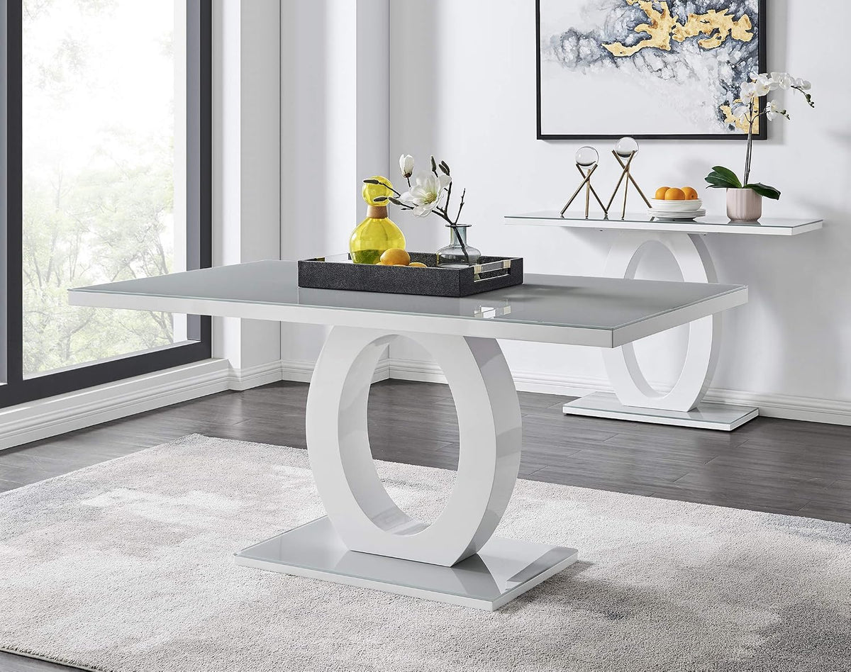 Furniturebox UK - Giovani Modern Stylish Grey/White High Gloss Glass Dining Table and 6 Modern Lorenzo Chairs Set (Dining Table Only)