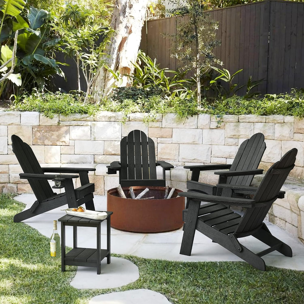 LUE BONA Folding Adirondack Chairs Set of 2, HDPS Fire Pit Chairs, Black