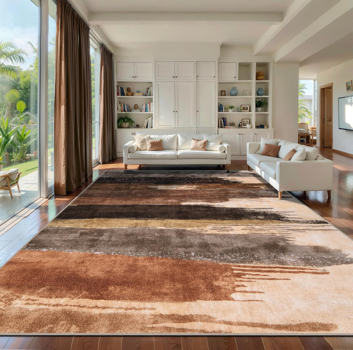 Ciicool 10x14 Area Rug Living Room Rug, Modern Abstract Washable Soft Brown