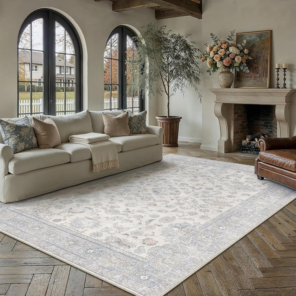 8x10 Blue Area Rug Washable Neutral Carpet