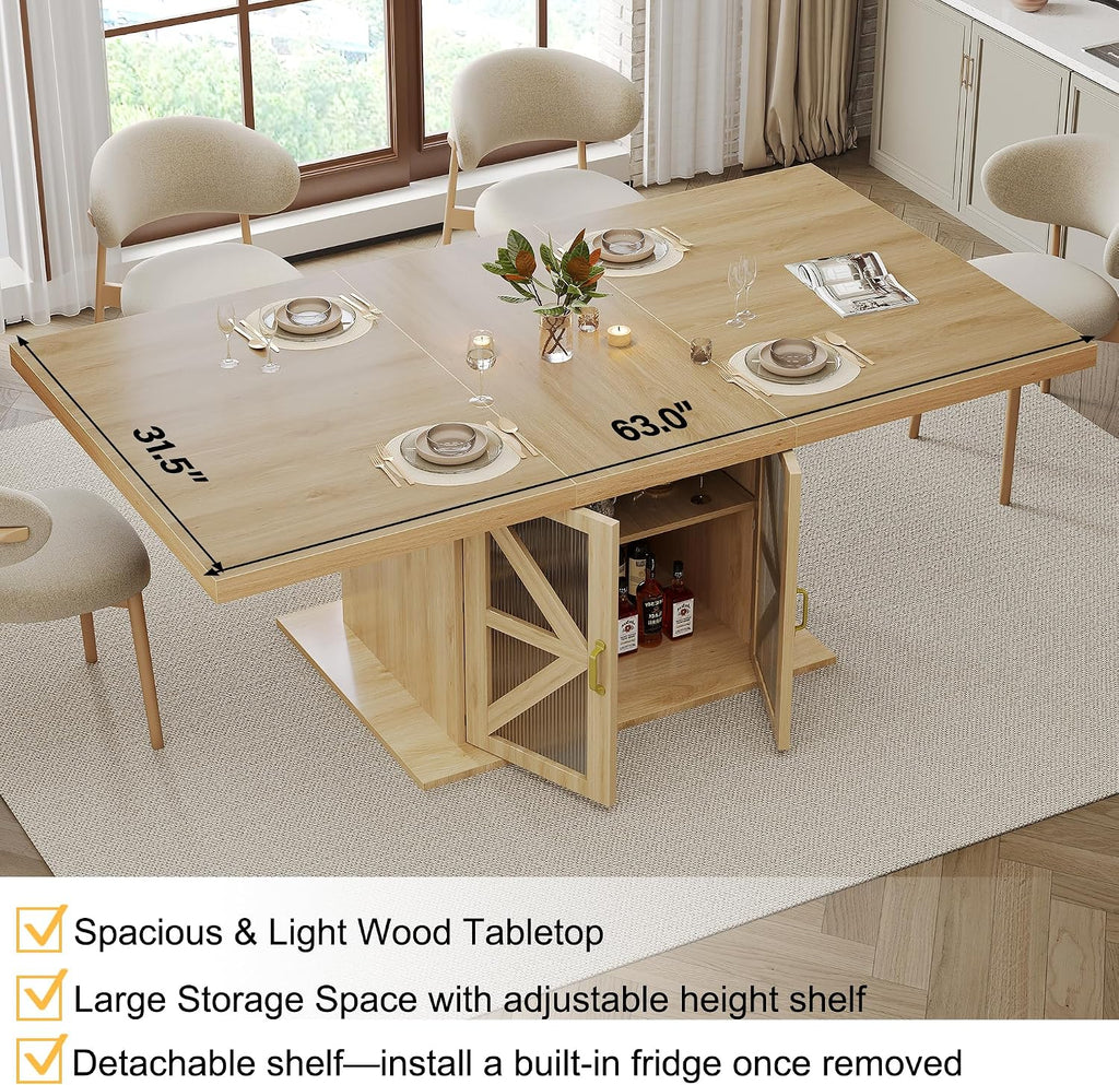 LVB Dining Table for 4-6, Modern Wood Dining Room Table, Light Oak, 63 Inch