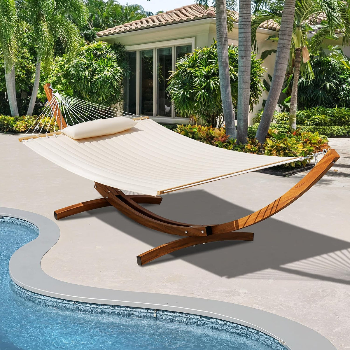 Lazy Daze 12 Ft Double Quilted Hammock with Curved Steel Wood Grain Stand