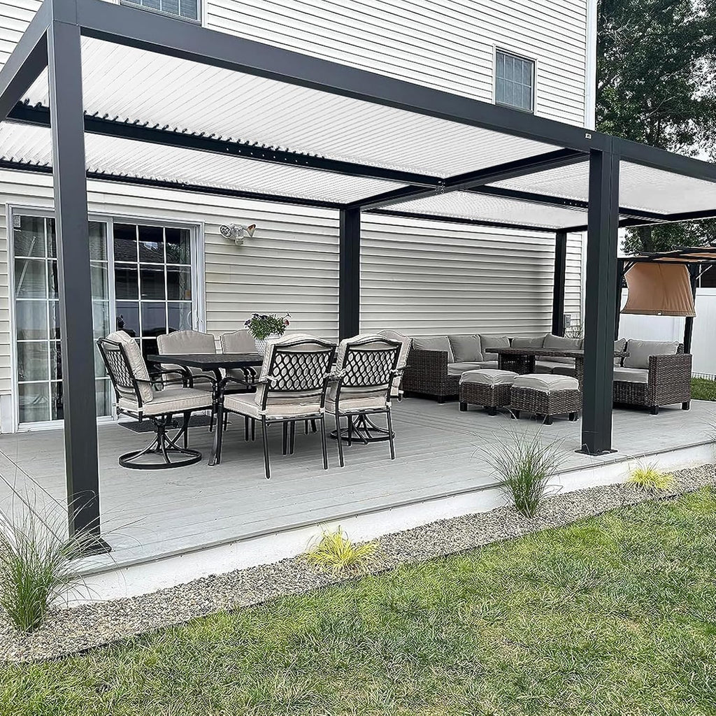 PURPLE LEAF Outdoor Pergola 11' x 13' Hardtop Pergola w/Independent Roof