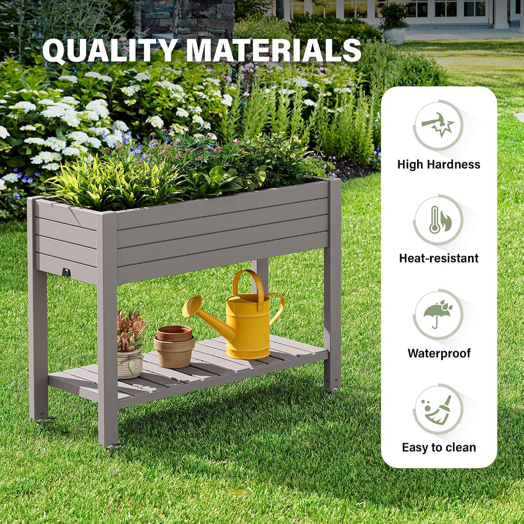 Elevated Raised Garden Bed with Wheels,Planter Box,Gray-33.7" h