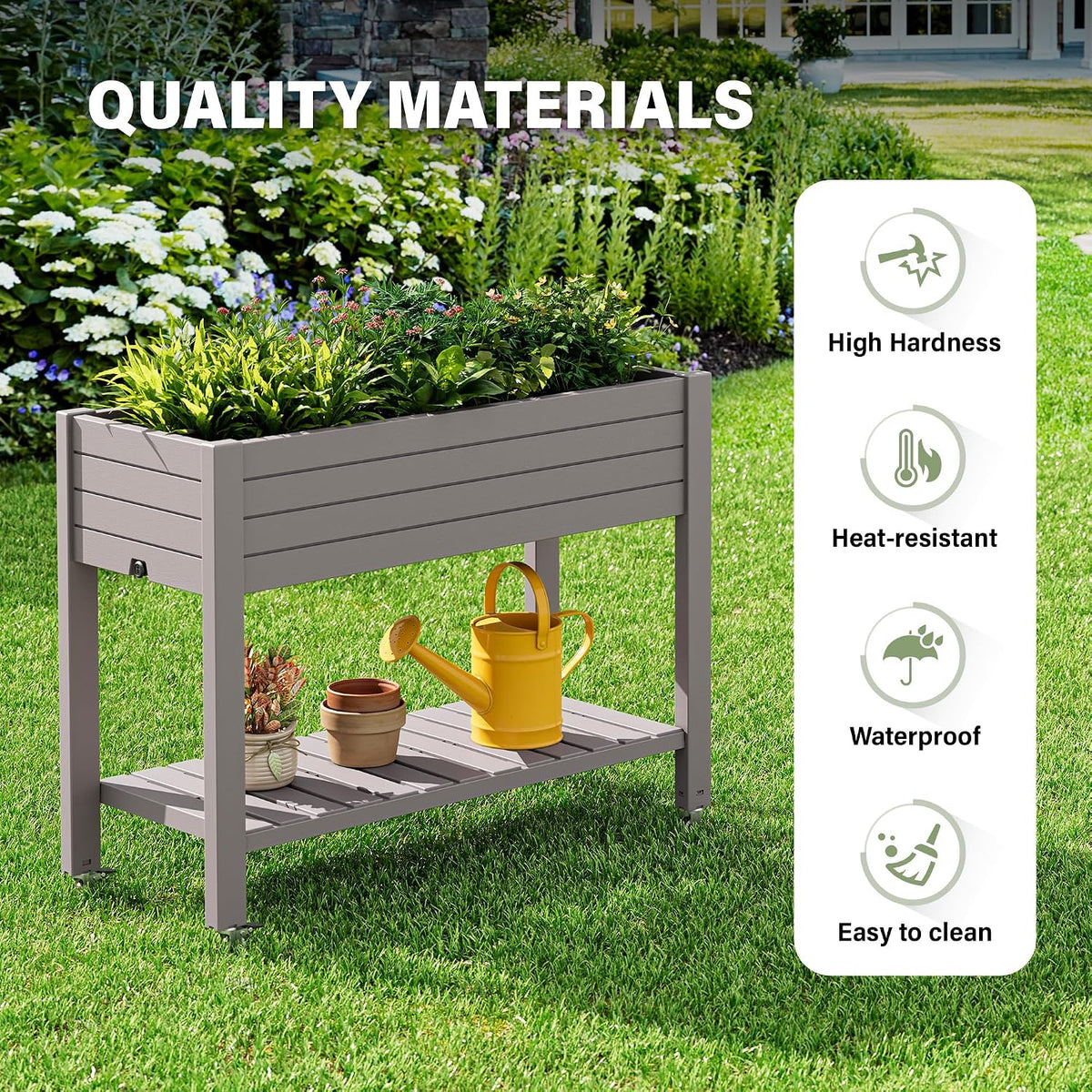 Elevated Raised Garden Bed with Wheels,Planter Box,Gray-33.7" h