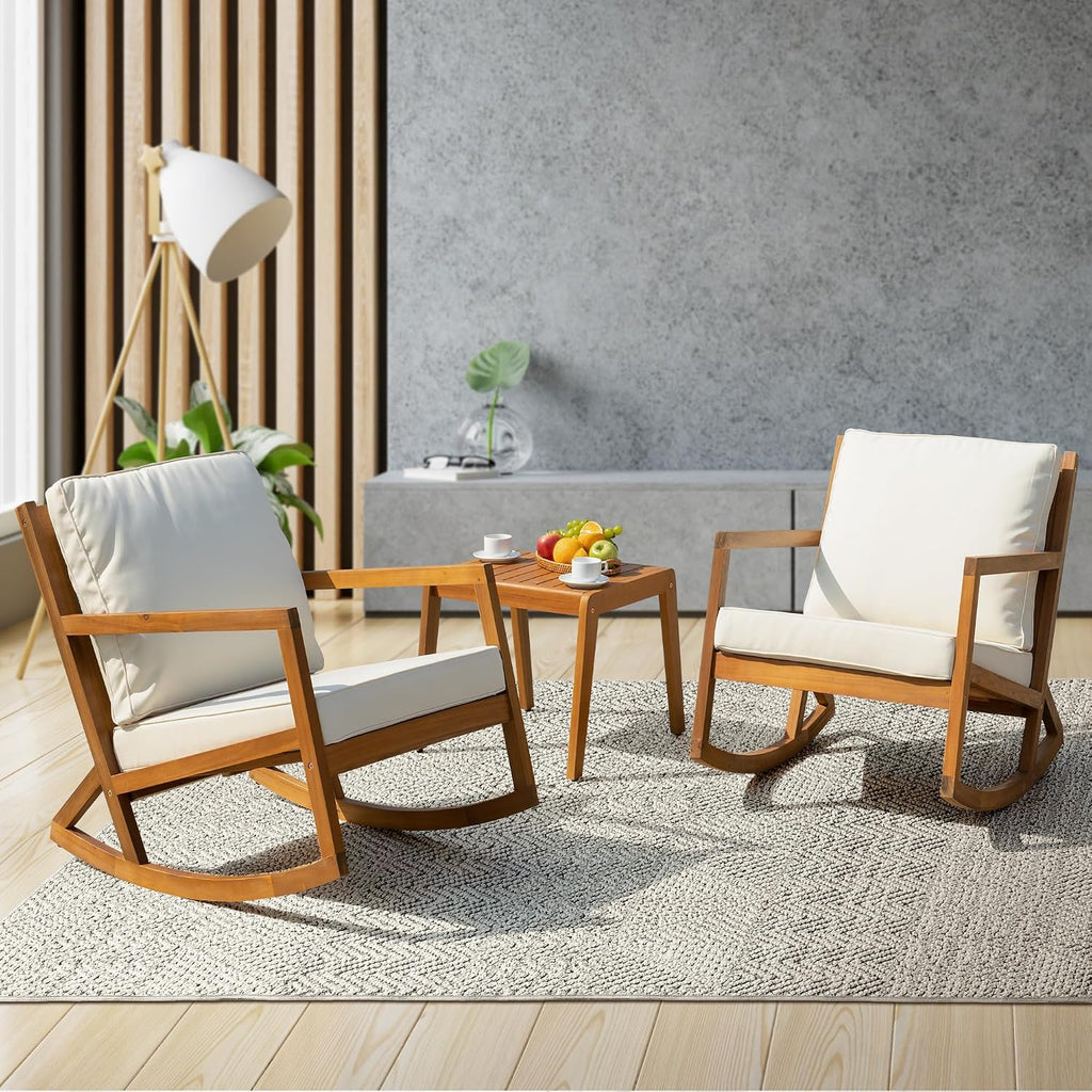 IDZO Outdoor Conversation Rocking Chairs, 3-Piece Patio Bistro Set, 400 lbs