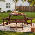 Round 6 Person Outdoor Picnic Table with 3 Built-in Benches
