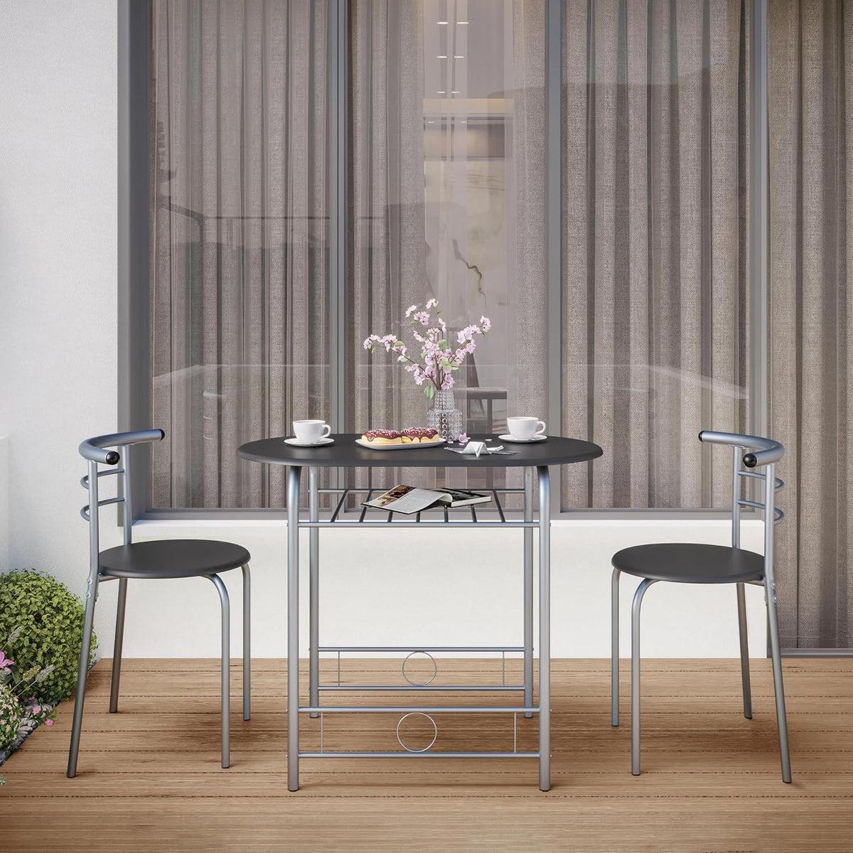 Yaheetech 3 Piece Dining Table Set for 2, Small Table and Chairs, Black