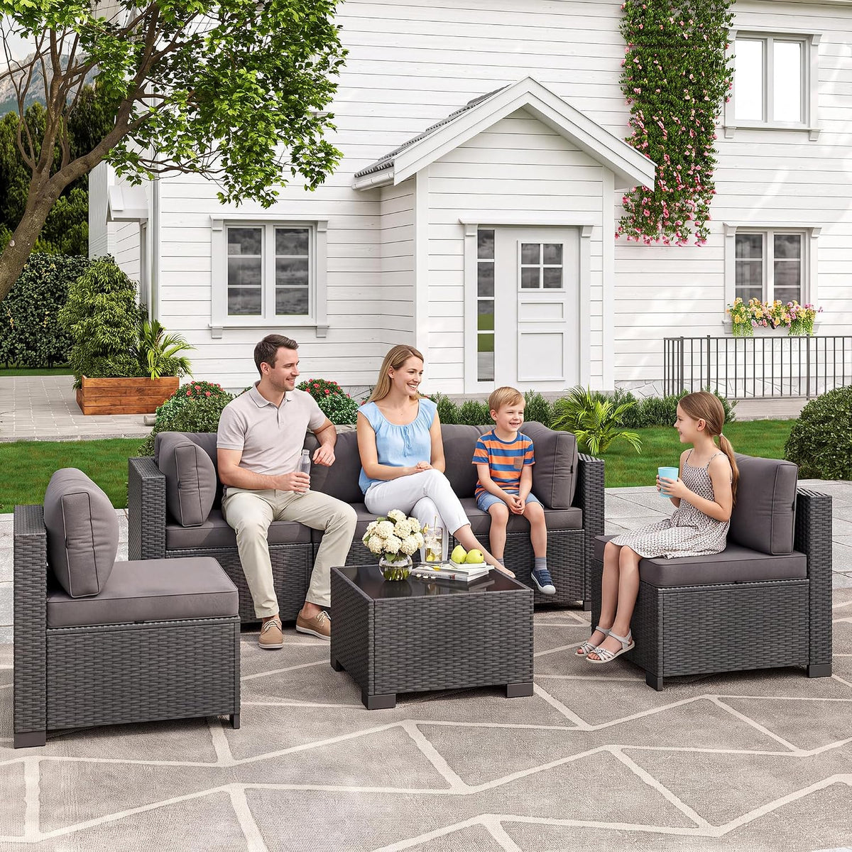 Aoxun 7-Piece Outdoor Furniture, Patio Furniture Sets with Thick Cushions, Wicker Conversation Set Sectional Sofa for Backyard, Poolside, Garden