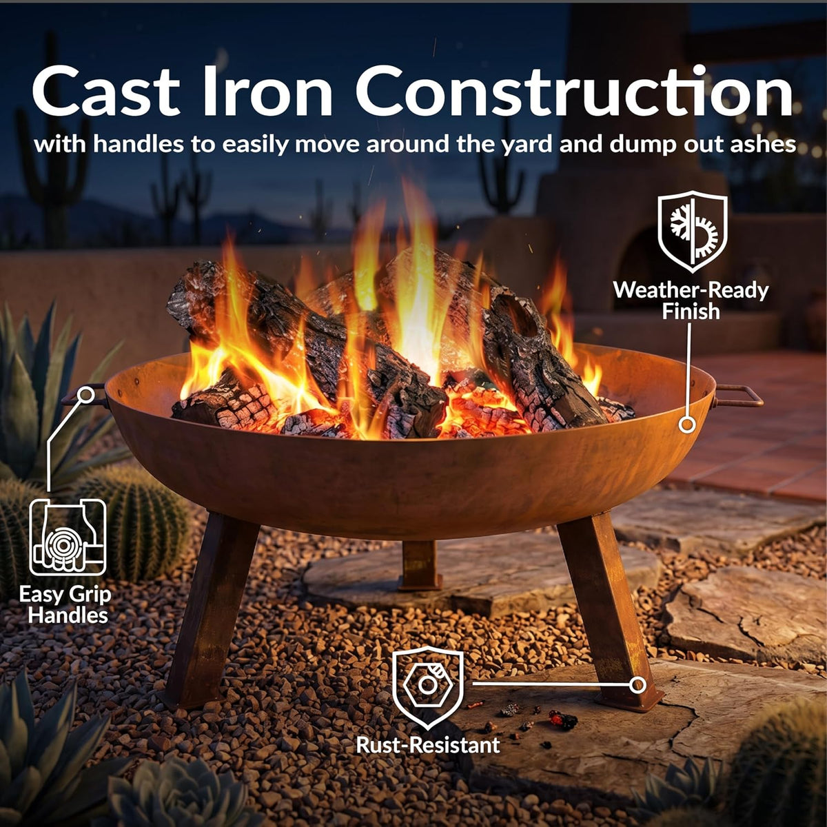 Sunnydaze Cast Iron Heavy Duty Small Fire Pit for Outside Wood Burning, 24"