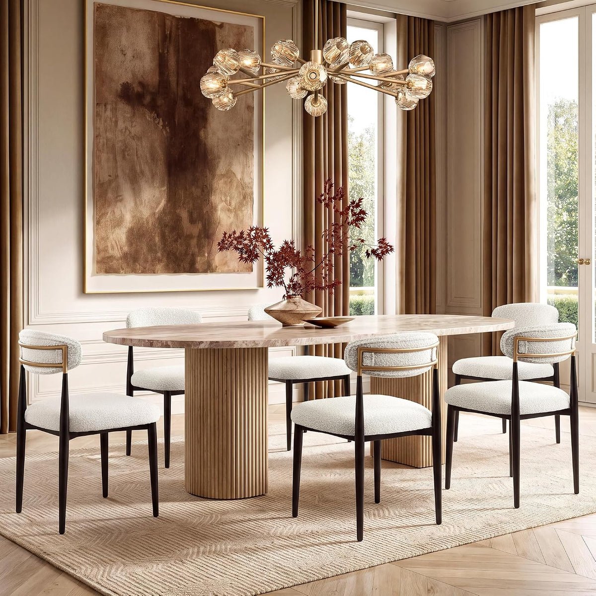 Morden Fort Upholstered Dining Chairs Set of 6, Cream Boucle
