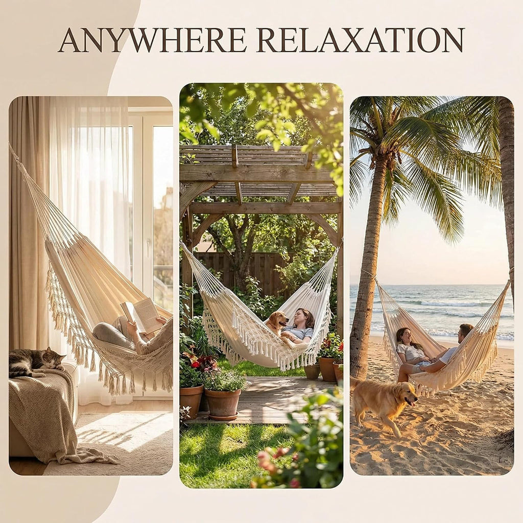Outdoor Hammock Garden Cotton Hammock Macrame Fringe Hammocks Boho