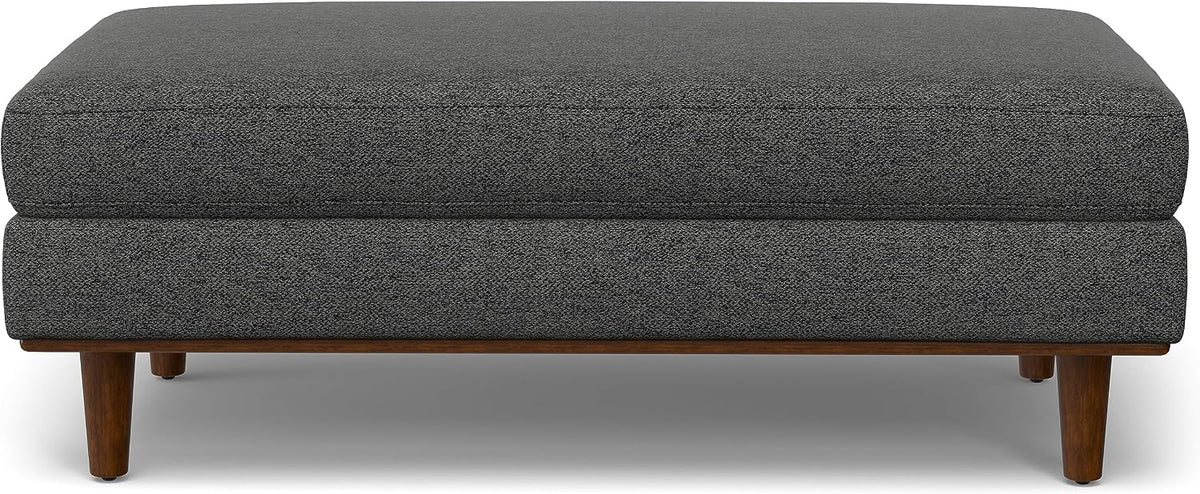SIMPLIHOME Morrison 49" Wide Woven-Blend Fabric Ottoman in Charcoal Grey