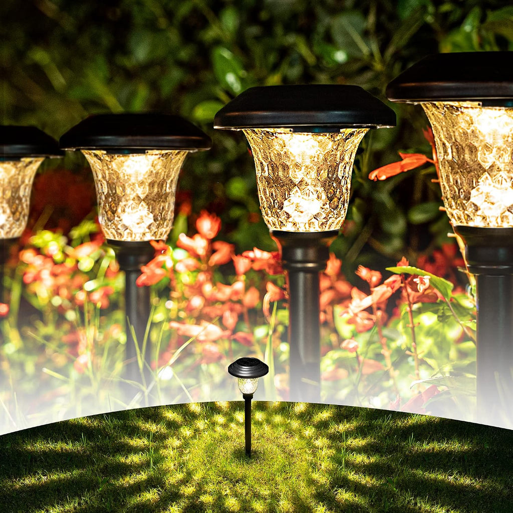 GIGALUMI Metal & Glass Solar Lights Outdoor, 8 Pack LED Garden Lights