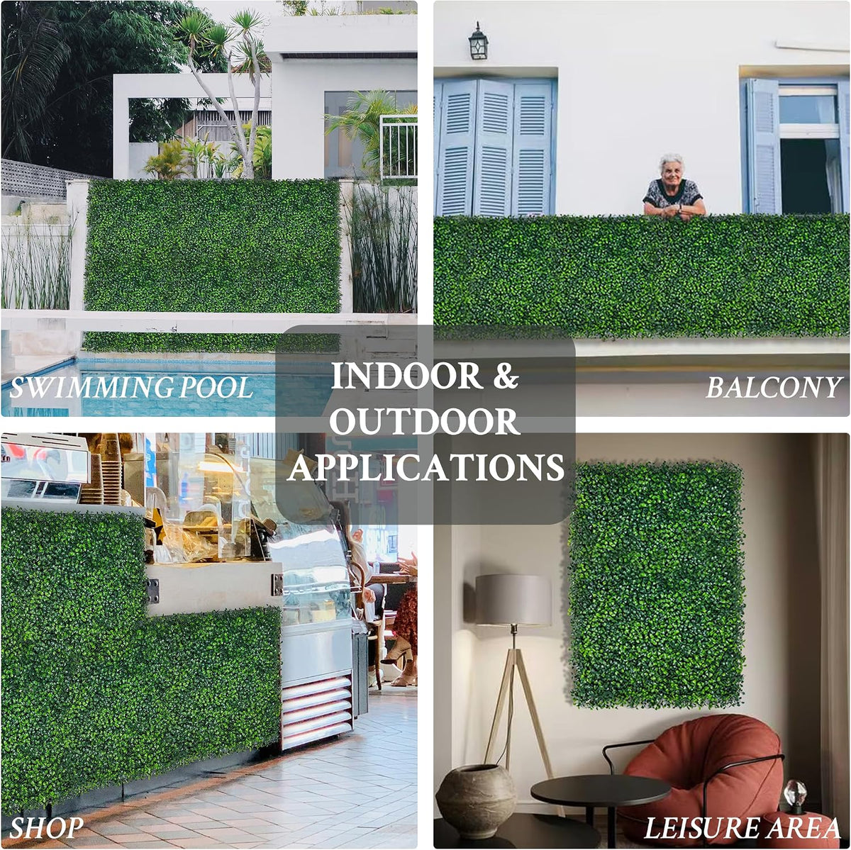 10"x 10"(24 P), UV-Anti Artificial Grass Wall Panel, 4-Layer Leaf