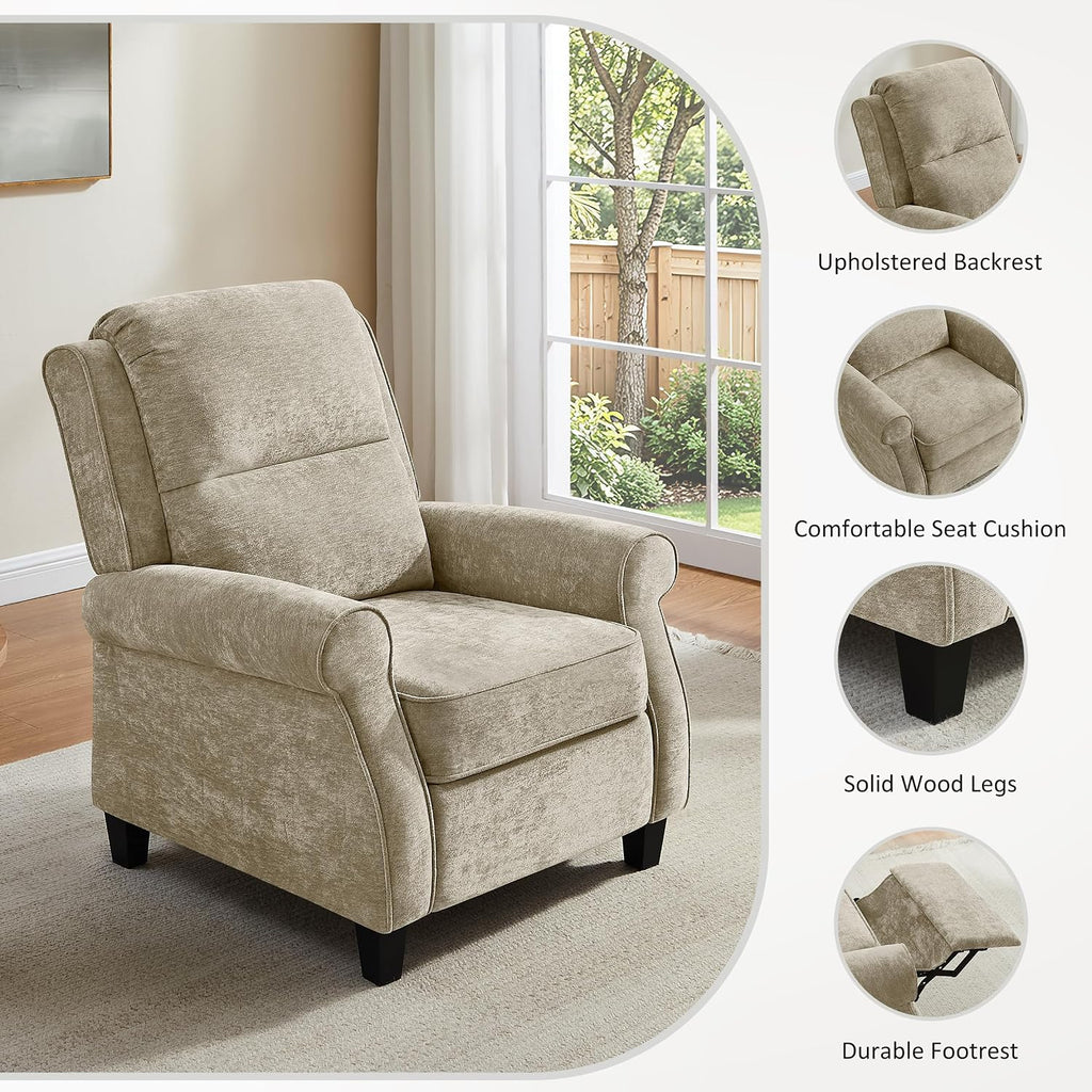 34.6" W Push Back Recliner Chair Set of 2, Chenille Camel