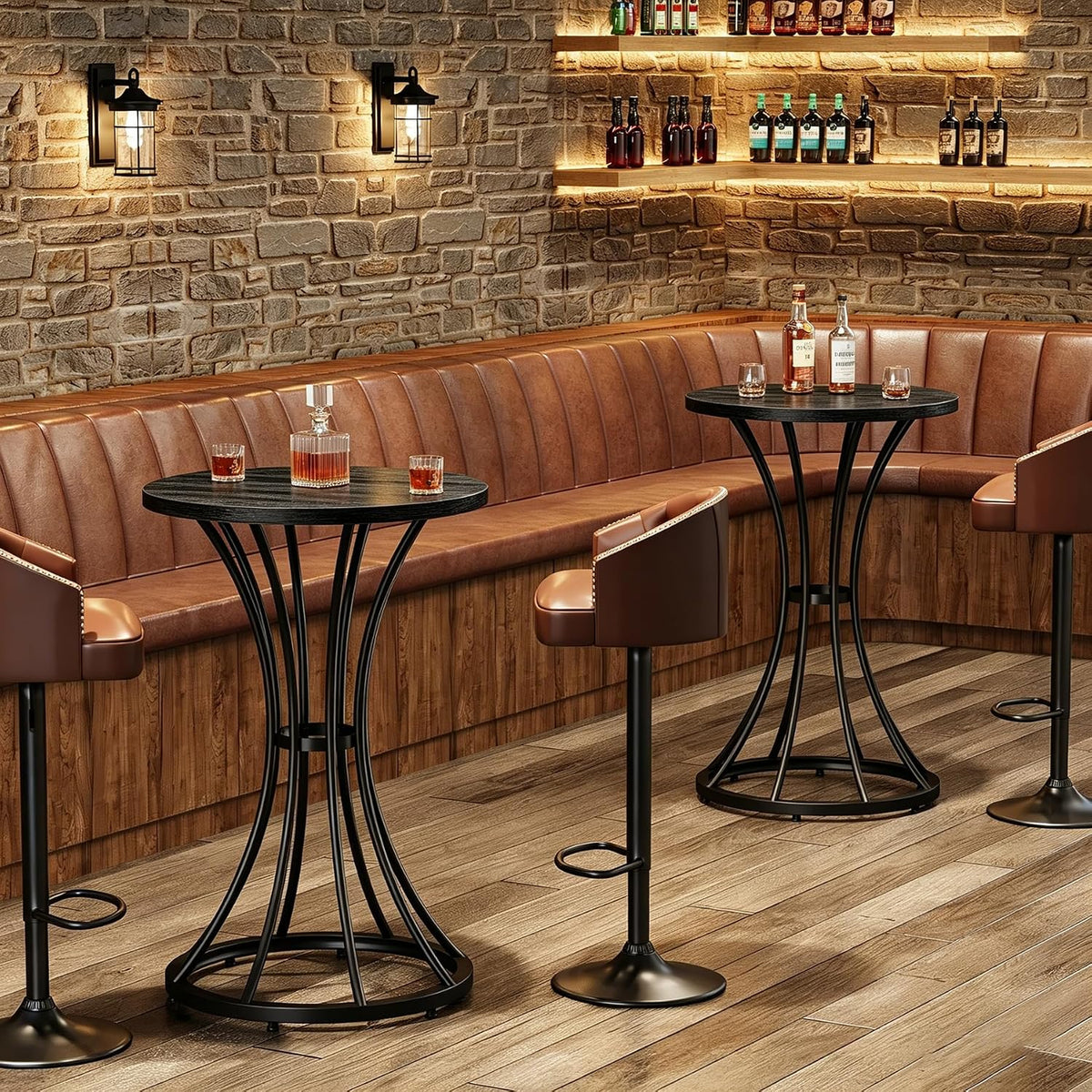 Tribesigns 37.4" H Bar Table, Round Bar Table with Curved Metal Base, High Top Pub Table for Small Spaces, Living Room, Kitchen, or Apartments (Black) (1)