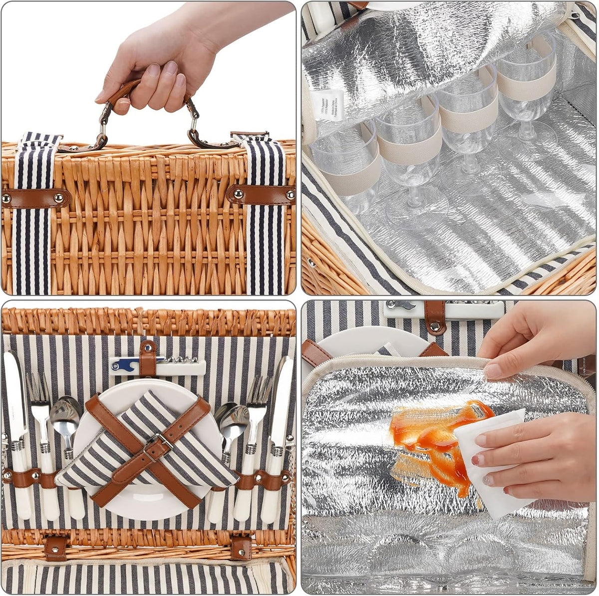 WICKERLAND Picnic Basket Set for 4 Persons w/Blanket & Insulated Cooler