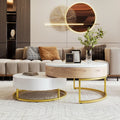 Modern Round Lift-top Nesting Coffee Tables with 2 Drawers for Living Room White & Natural