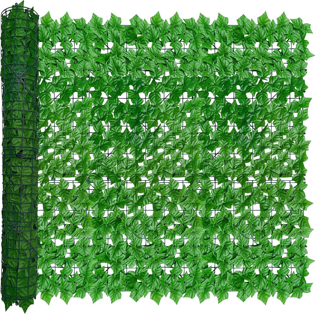 Artificial Ivy Privacy Fence Wall Screen: 48X120 in UV-Anti Faux Greenery Backdrop Ivy Vine Leaf Hedges Fence Panels for Patio, Balcony, Garden, Backyard Indoor Outdoor Light Green Decor