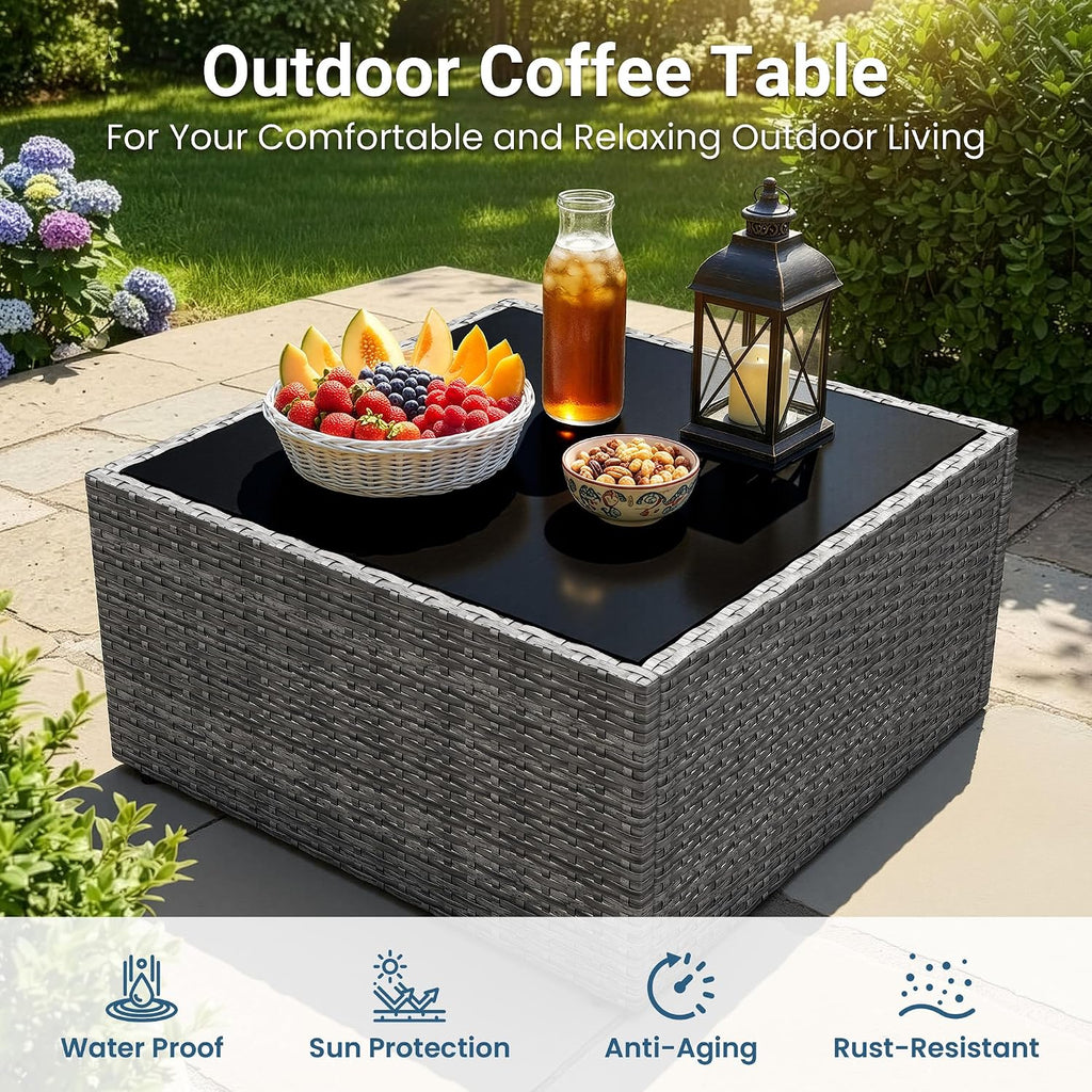 Wisteria Lane 7 Pieces Wicker Patio Furniture Set, All-Weather Patio Sectional Sofa with Coffee Table, Outdoor Sectional Furniture for Garden Backyard, Grey