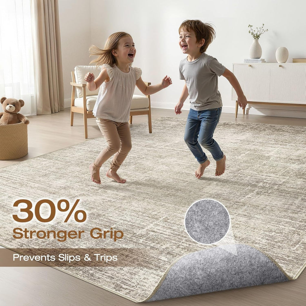 LOONGRUG 8x10 Area Rugs Washable Neutral Modern Rug for Living Room Brown