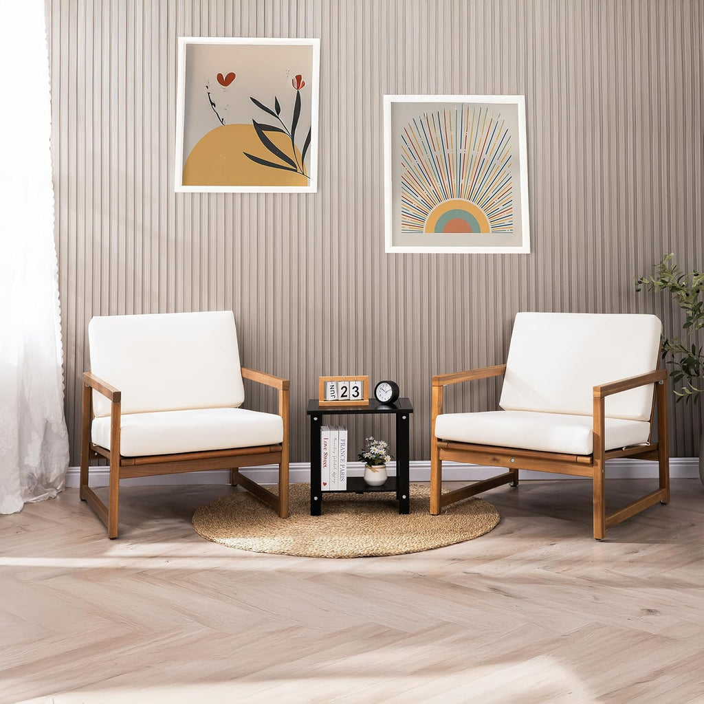 Acacia Wood Adirondack Side Table, 2-Tier Outdoor End Table - Black