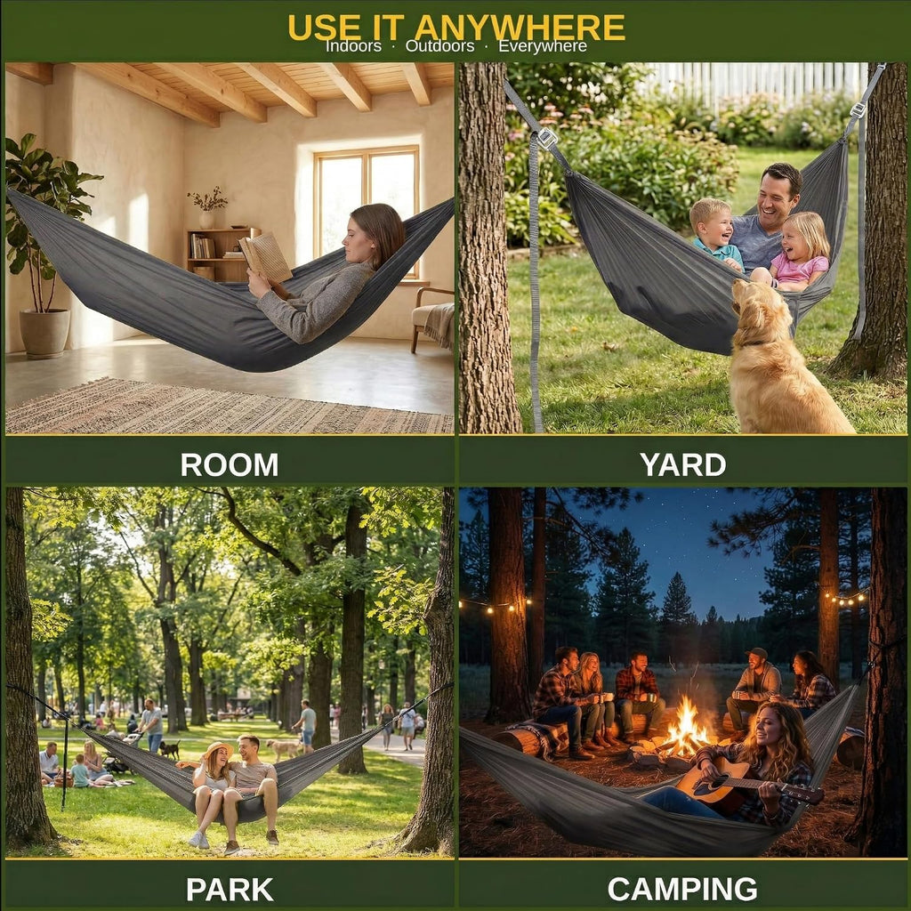 Sunyear Camping Hammock Ultralight (10oz)-600lbs Portable Hammock with Patent Quick-Adjust Buckles and 2 * 10 ft Tree Straps,Backpacking, Hiking, Travel, Outdoor/Indoor(104" x 56")