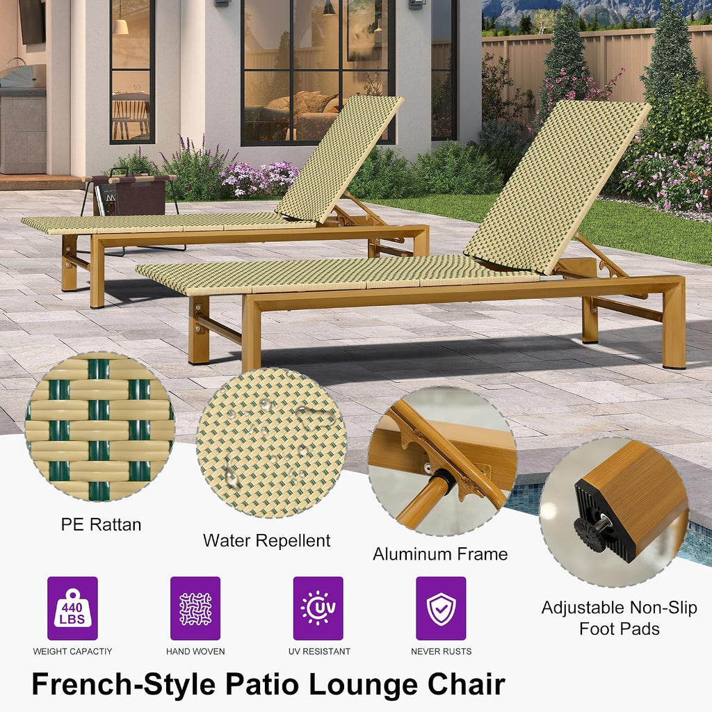 PURPLE LEAF Extra Wide Patio Lounge Chair Resort Wicker Set of 2, Green
