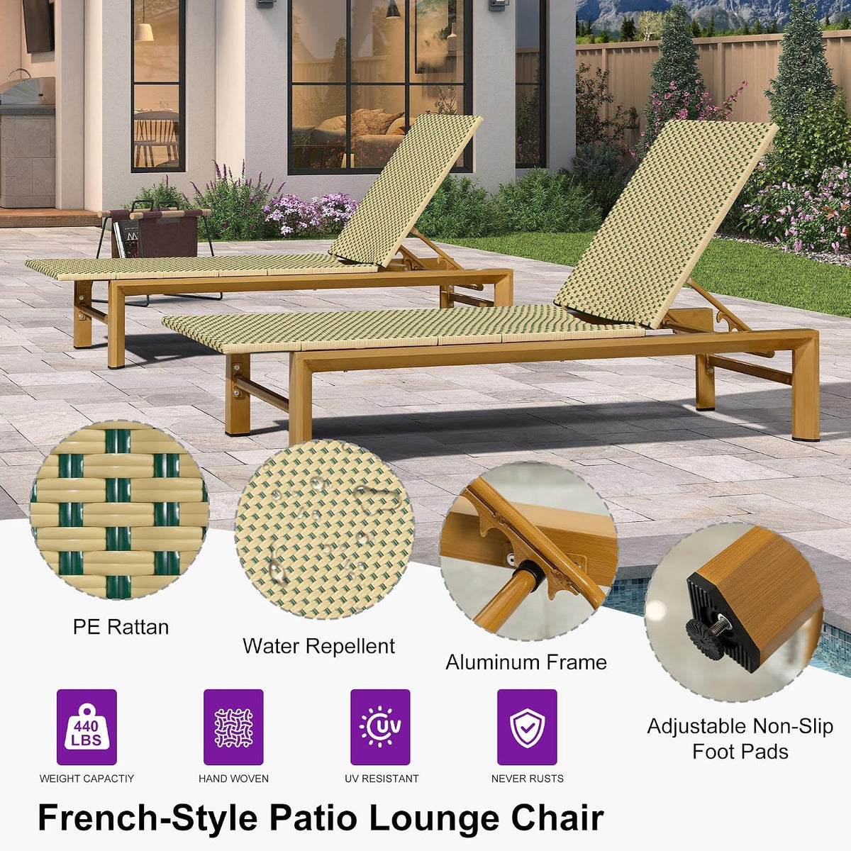 PURPLE LEAF Extra Wide Patio Lounge Chair Resort Wicker Set of 2, Green