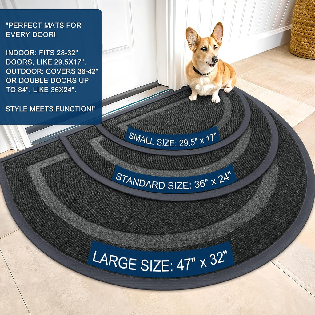 OLANLY Half Circle Front Door Mat Outside 35x23 All-Season Rubber Doormat