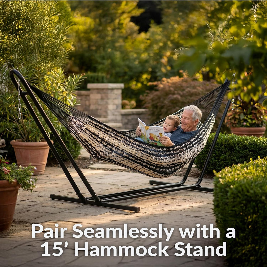 Sunnydaze Mayan XXL Double Heavy-Duty Hammock, Black/Natural