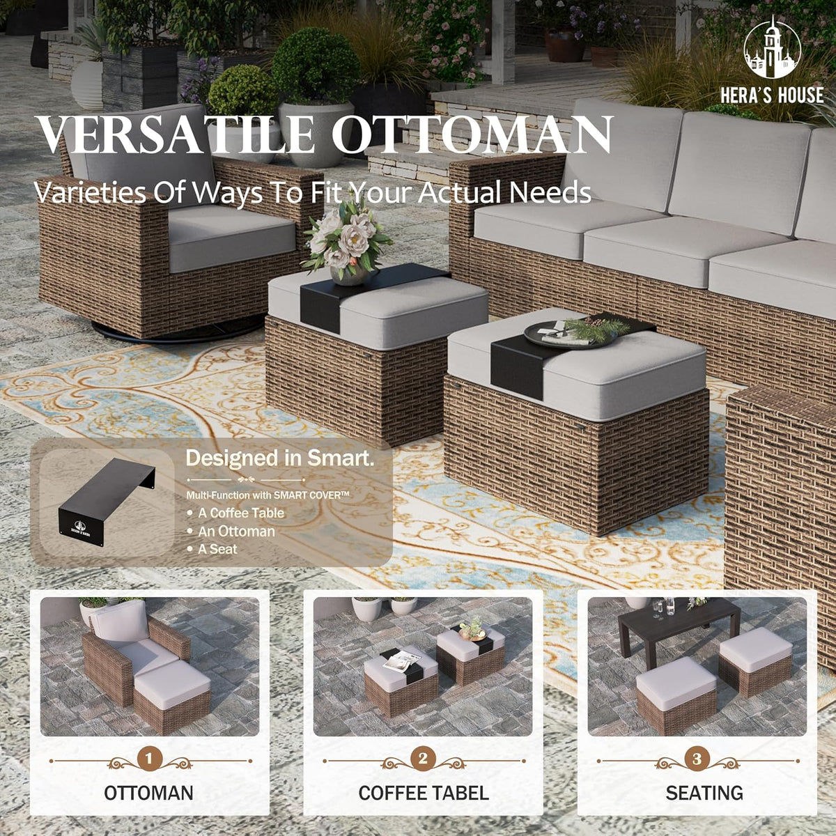 HERA'S HOUSE 6-Piece Patio Furniture Set with Wide Arm, Grey