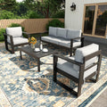 4 Piece Modern Aluminum Patio Furniture Set, Outdoor Patio Sectional Conversation Metal Seating Sets with Olefin Cushion and Coffee Table
