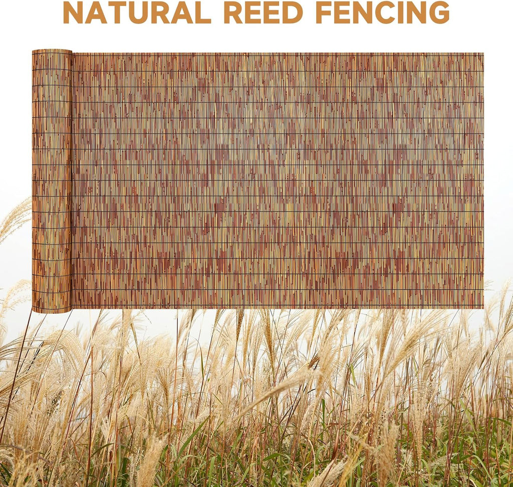 ZNCMRR Reed Fencing Rolls Fencing 4ft High Roll Reed Screen for Balcony Patio Garden Backyard 4FT X 16.4FT Privacy Fence（Brown）