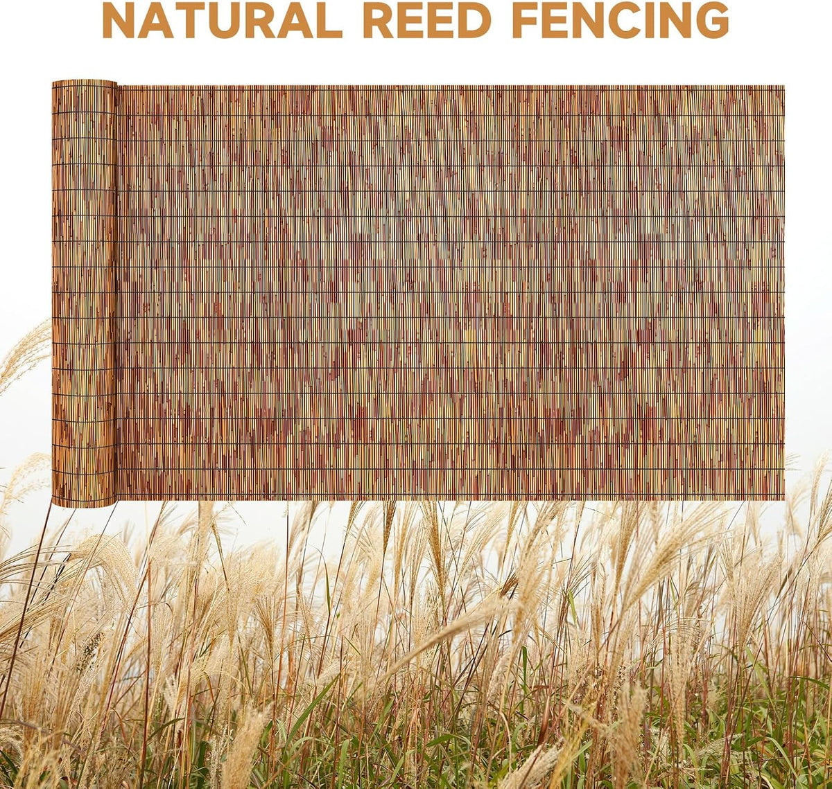 ZNCMRR Reed Fencing Rolls Fencing 4ft High Roll Reed Screen for Balcony Patio Garden Backyard 4FT X 16.4FT Privacy Fence（Brown）